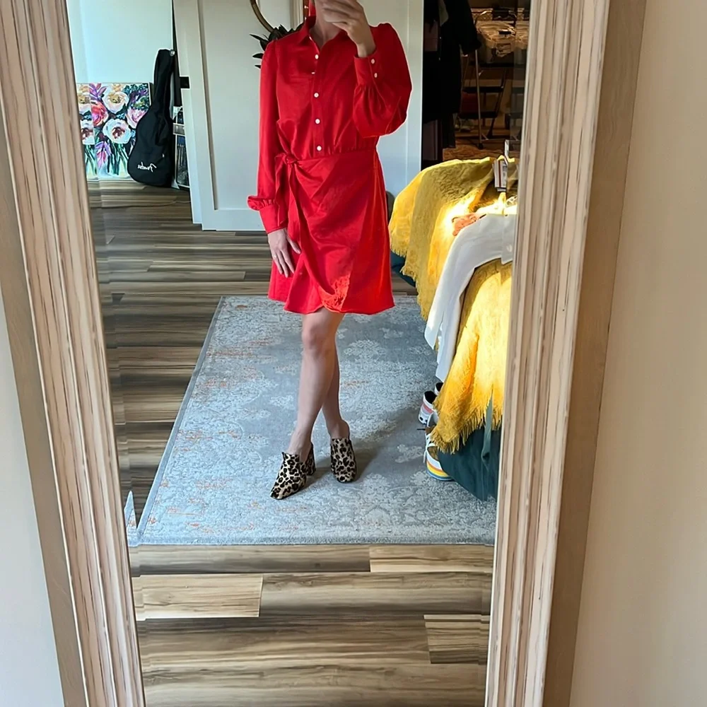 FRNCH Odelie Faux Wrap Dress‎ Red NWT Size Small